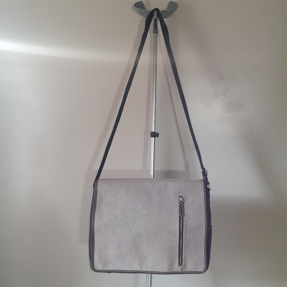 Military-grade thick Canvas crossbody messenger bag with Leather Trim varsity
